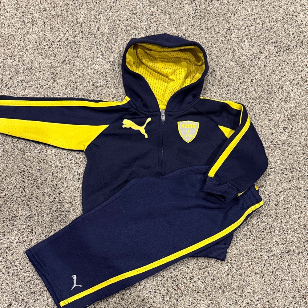 Puma Kids Navy and Yellow Hoodie Set